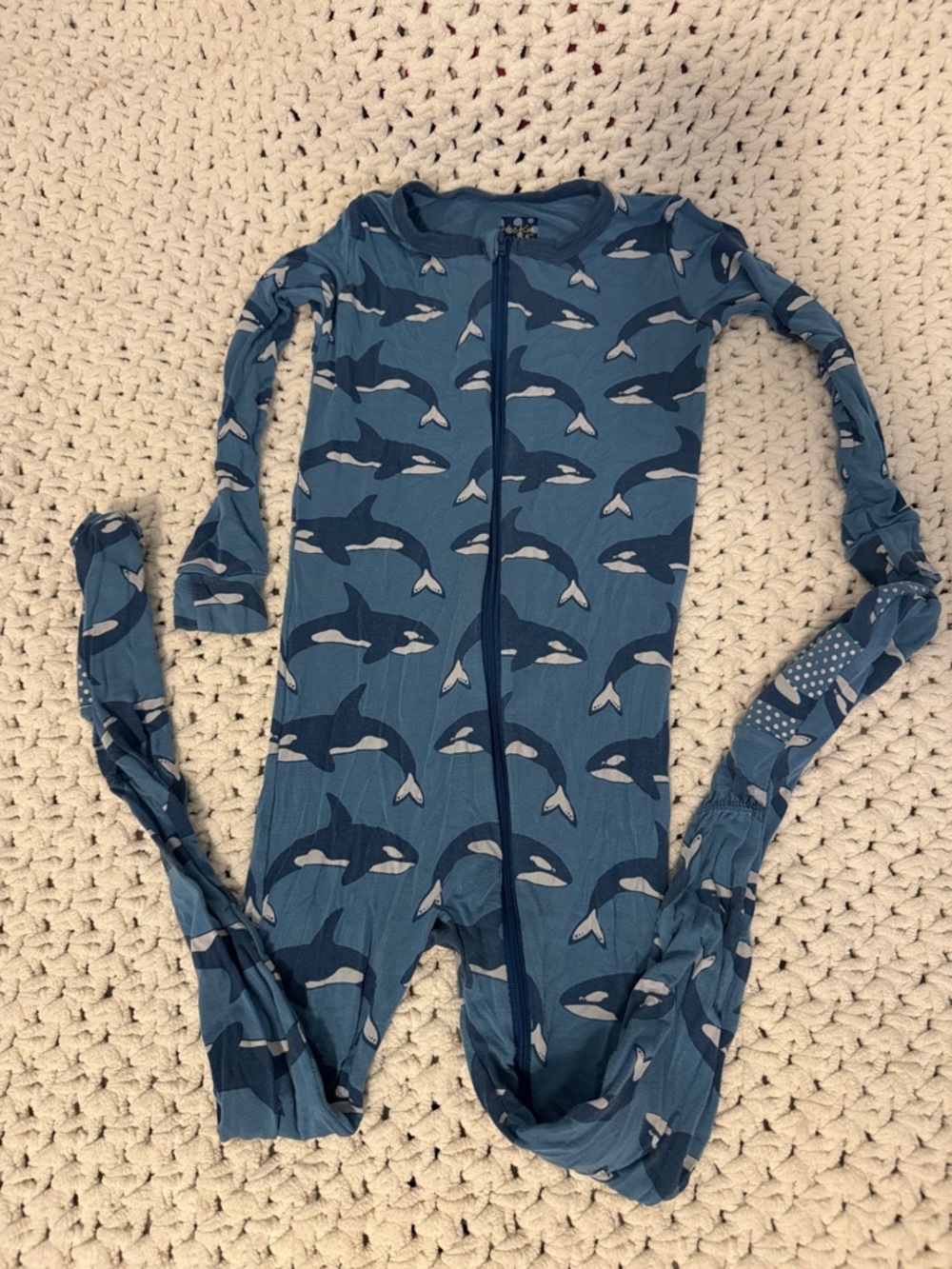 Blue Orca-Print Kids One-Piece Zip Pajamas